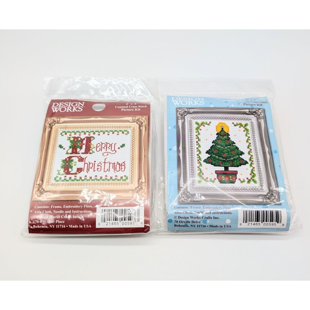 Design Works Christmas Counted Cross Stitch Kits w/ Frames 2"X3" Lot of 2